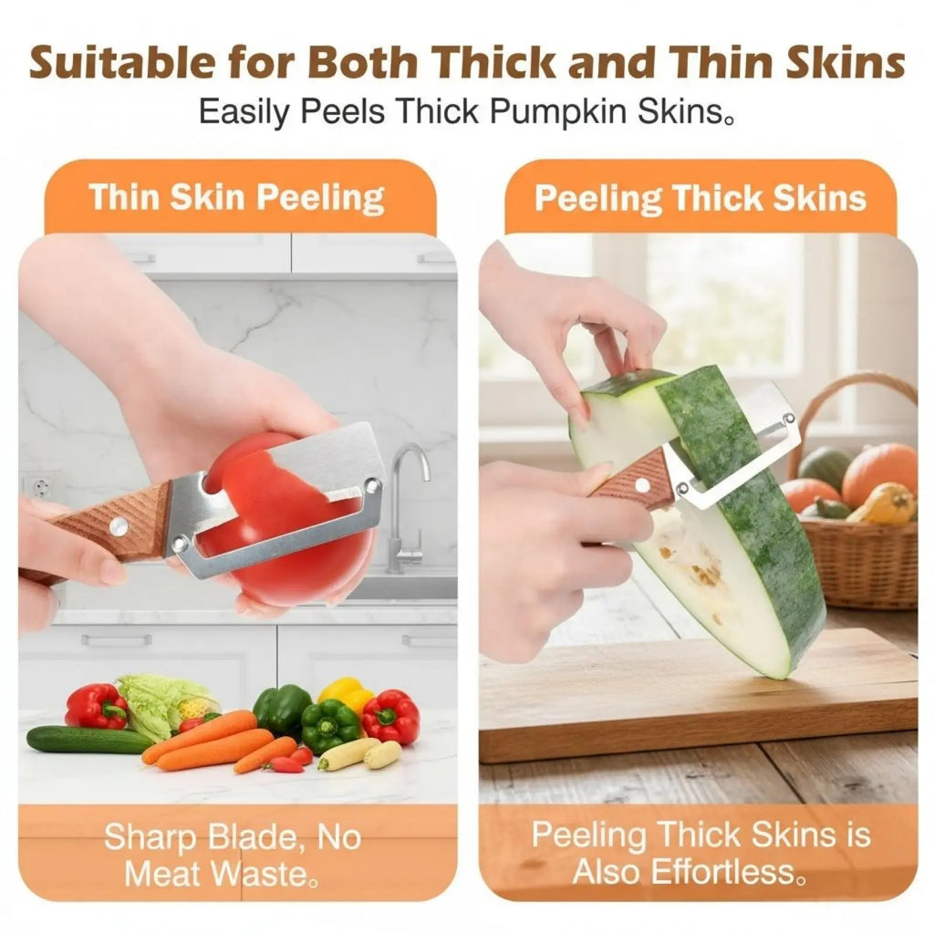 Premium-Grade Fruit & Vegetable Peeler| Sharp Stainless Steel Blade, Ergonomic Wooden Handle + Built-In Bottle Opener – Ideal for Daily Kitchen Use